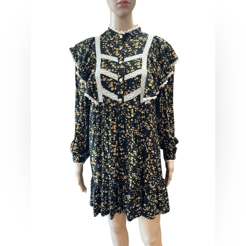 River Island Black Floral Yoke boho
Long Sleeve mini tunic Dress
